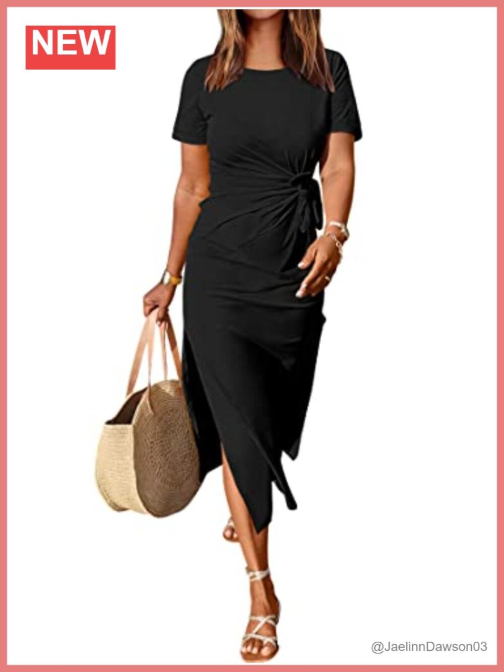 Women's Slim Fit Maxi T-Shirt Dress Tie Waist Slit Short Sleeve Casual